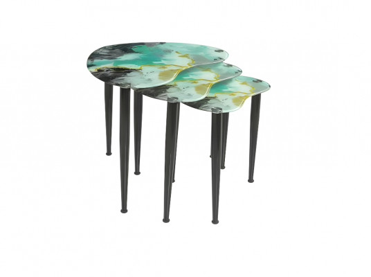 Mehrfarbiges Sofatisch Set Wohnzimmer Hartglas Möbel Edelstahl Gestell
