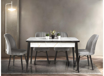 Schwarz-Weißer Esszimmer Tisch Luxuriöser Ausziehbarer Edler Küchentisch