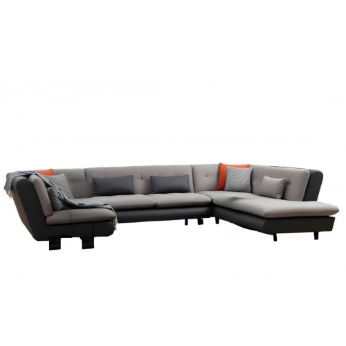 Ecksofa U-Form Wohnzimmer Textil Material mit Kissen Modern Design Stil