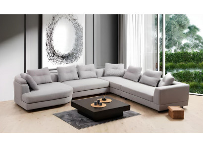 U-Form Wohnzimmer Ecksofa L-Form Modern Design Stil Textil Material Weiß