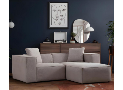Wohnzimmer Set 2tlg 3-Sitzer mit Hocker Modern Design Grau Einfarbig