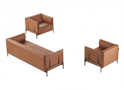 Bürositzmöbel-Set 3tlg 3-Sitzer mit 2x Sessel Arbeitszimmer Braun Farbe