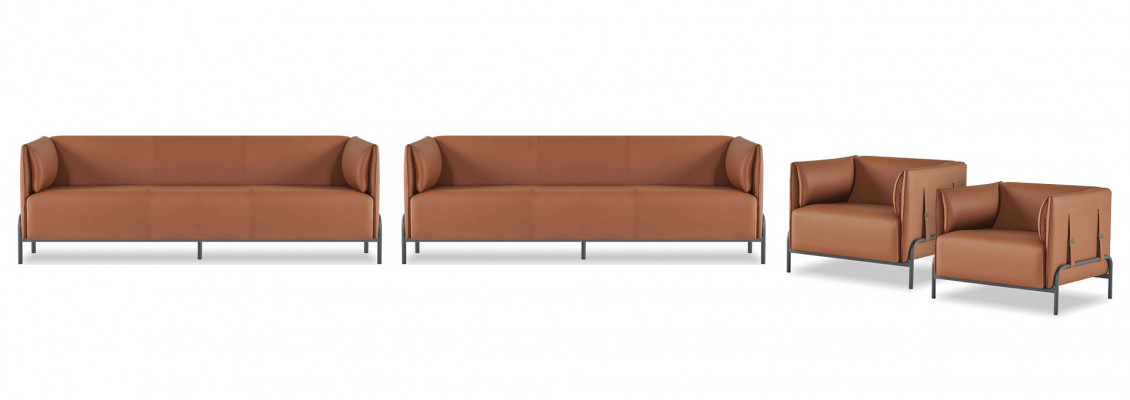 Braune Ledergarnitur Designer Arbeitszimmer Möbel 2x Dreisitzer Sessel