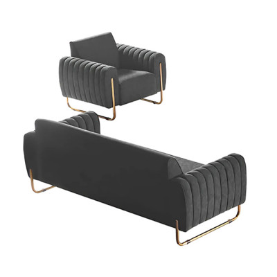 Stoffsofas 2tlg Arbeitszimmer Set 3-Sitzer mit Sessel Grau Einfarbig