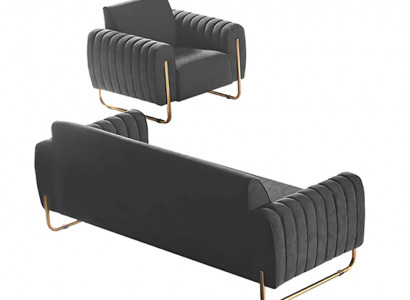 Stoffsofas 2tlg Arbeitszimmer Set 3-Sitzer mit Sessel Grau Einfarbig