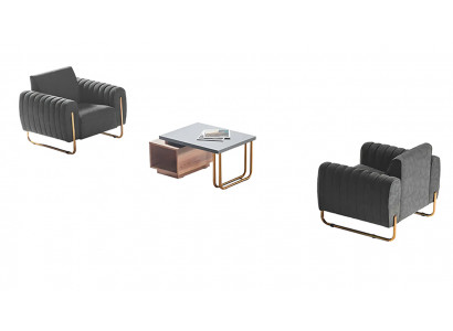 Arbeitszimmer Set 3tlg 2x Sessel Couchtisch Braun Grau Modern Design