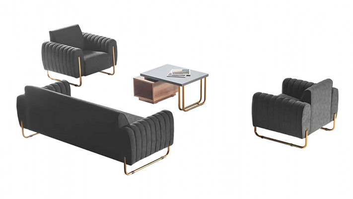 Arbeitszimmer Stoffsofas Set 3-Sitzer 2x Sessel Couchtisch Modern Stil