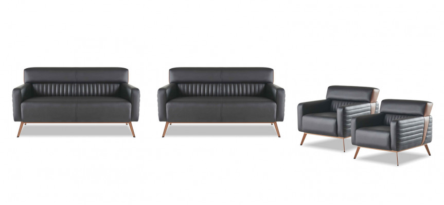 Sofas 4tlg 2-Sitzer Sofas Sessel Arbeitszimmer Set Schwarz Einfarbig