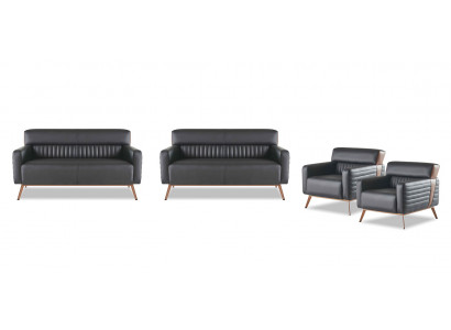 Sofas 4tlg 2-Sitzer Sofas Sessel Arbeitszimmer Set Schwarz Einfarbig