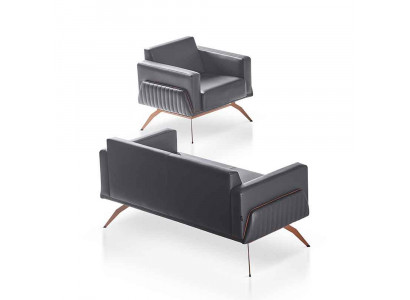 Arbeitszimmer-Set 2tlg 2-Sitz Sofa mit Sessel Grau Einfarbig Wohnzimmer