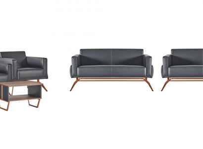 Arbeitszimmer-Set 5tlg 2x 2-Sitzer 2x Sessel Couchtisch Grau Einfarbig