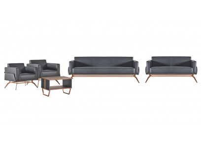 Arbeitszimmer-Set 5tlg 3-Sitzer 2-Sitzer 2x Sessel Couchtisch Grau Braun