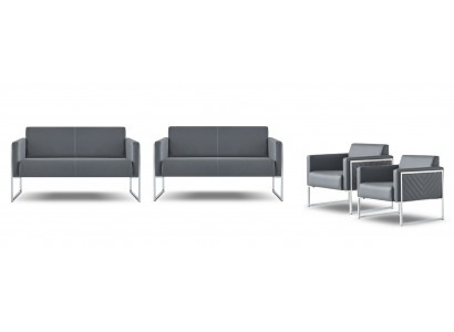 Arbeitszimmer Set 4tlg 2x 2-Sitzer mit 2x Sessel Grau Einfarbig Modern