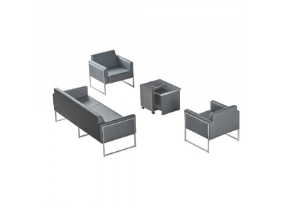 Arbeitszimmer-Set 4tlg 3-Sitzer 2x Sessel Couchtisch Grau Einfarbig Stil