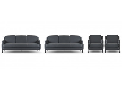 Arbeitszimmer-Set 4tlg 2x 3-Sitzer 2x Sessel Dunkelgrau Einfarbig Modern