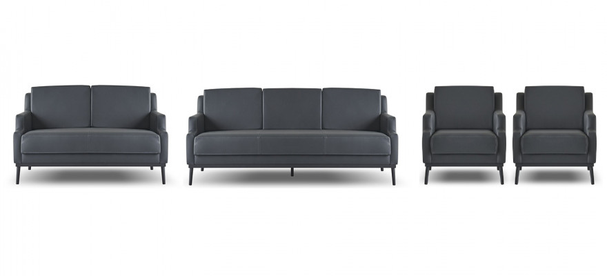 Arbeitszimmer-Set 4tlg 3-Sitzer 2-Sitzer 2x Sessel Dunkelgrau Einfarbig