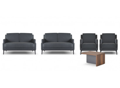 Arbeitszimmer-Set 5tlg Dunkelgrau Stil 2x 2-Sitzer 2x Sessel Couchtisch