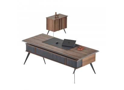 Arbeitszimmer-Set 2tlg Bürotisch Kommode Braun Grau Zweifarbig Modern