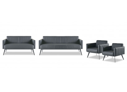 Arbeitszimmer-Set 4tlg 3-Sitzer 2-Sitzer 2x Sessel Schwarz Einfarbig