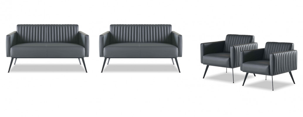 Arbeitszimmer-Set 4tlg 2x 2-Sitzer 2x Sessel Schwarz Einfarbig Modern