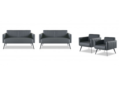 Arbeitszimmer-Set 4tlg 2x 2-Sitzer 2x Sessel Schwarz Einfarbig Modern