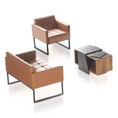 Arbeitszimmer Braun Grau Set 3tlg 2-Sitzer Sessel Couchtisch Modern Stil