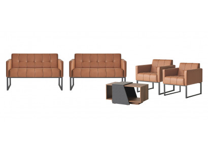 Arbeitszimmer-Set 5tlg Braun 2x 2-Sitzer 2x Sessel Couchtisch Grau Stil