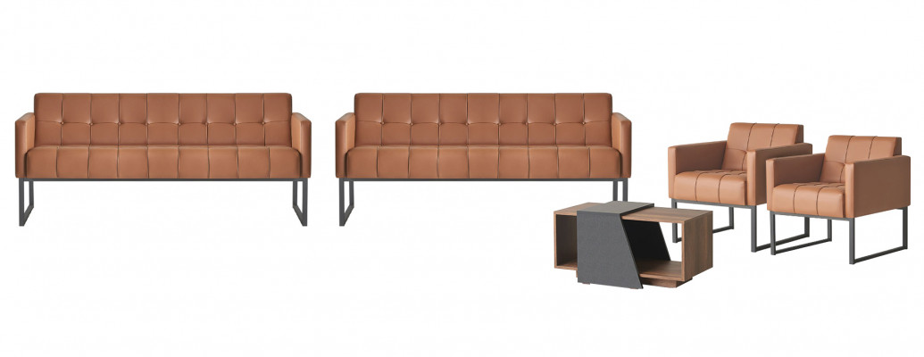 Arbeitszimmer-Set 5tlg 2x 3-Sitzer 2x Sessel Couchtisch Braun Grau Stil