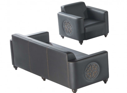 Arbeitszimmer-Set 2tlg 3-Sitzer Sessel Schwarz Einfarbig Modern Design
