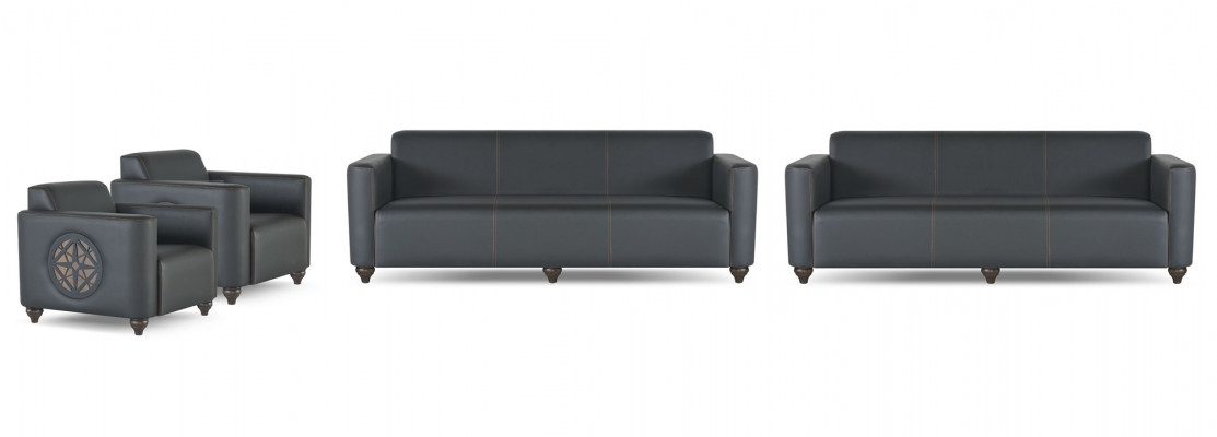 Arbeitszimmer-Set 4tlg 2x 3-SItzer 2x Sessel Schwarz Einfarbig Modern