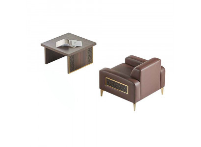 Arbeitszimmer-Set 2tlg Sessel mit Couchtisch Wohnzimmer Braun Einfarbig