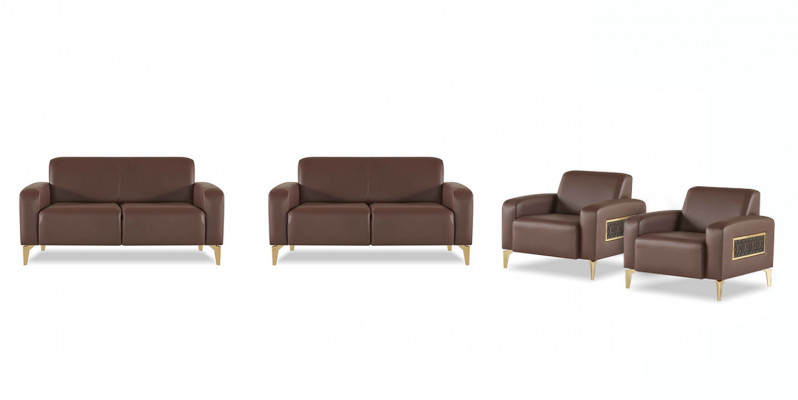 Arbeitszimmer-Set 4tlg 2x 2-Sitzer mit 2x Sessel Braun Einfarbig Modern