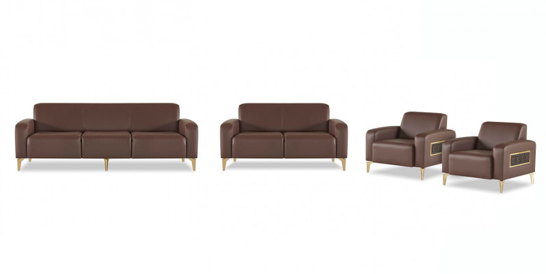 Arbeitszimmer-Set 3-Sitzer 2-Sitzer 2x Sessel Braun Einfarbig Modern