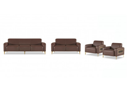 Arbeitszimmer-Set 3-Sitzer 2-Sitzer 2x Sessel Braun Einfarbig Modern