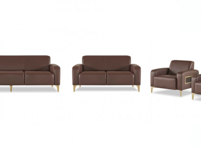 Arbeitszimmer-Set 3-Sitzer 2-Sitzer 2x Sessel Braun Einfarbig Modern