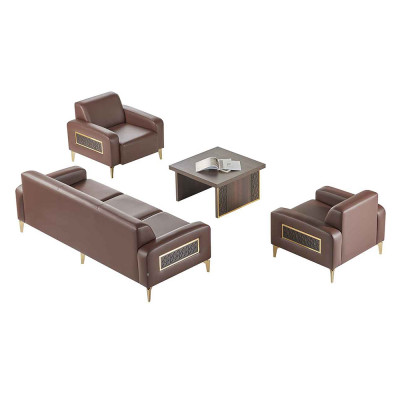 Arbeitszimmer-Set 4tlg 3-Sitzer 2x Sessel Couchtisch Braun Wohnzimmer