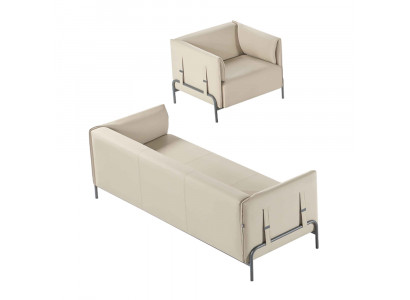 Arbeitszimmer-Set 2tlg 3-Sitzer Sessel Beige Einfarbig Kissen Wohnzimmer