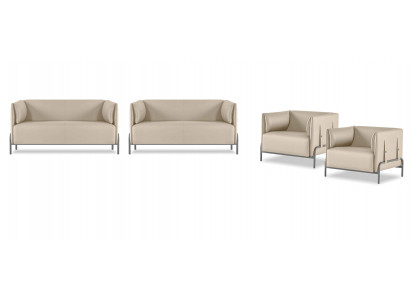 Arbeitszimmer-Set 4tlg Beige 2x 2-Sitzer 2x Sessel Einfarbig Wohnzimmer