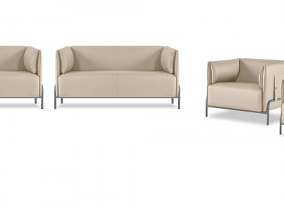 Arbeitszimmer-Set 4tlg Beige 2x 2-Sitzer 2x Sessel Einfarbig Wohnzimmer