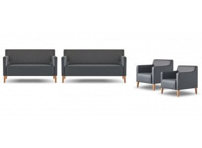 Arbeitszimmer-Set 4tlg 3-Sitzer 2-Sitzer 2x Sessel Schwarz Wohnzimmer