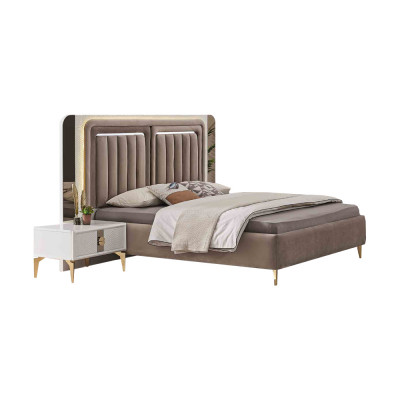 Braun-Weißes Schlafzimmer Set Designer Doppelbett 2x Nachtschränke 3tlg