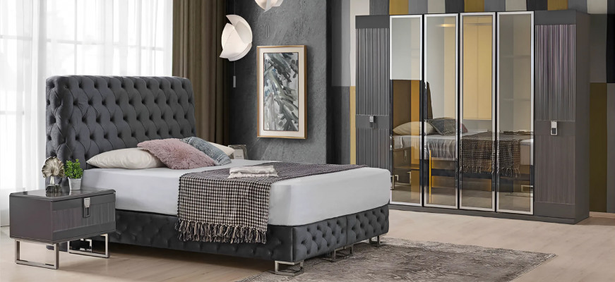 Moderne 2x Graue Nachttische Luxuriöse Schlafzimmer Holz Möbel 2tlg Set