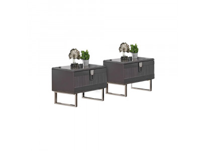 Moderne 2x Graue Nachttische Luxuriöse Schlafzimmer Holz Möbel 2tlg Set