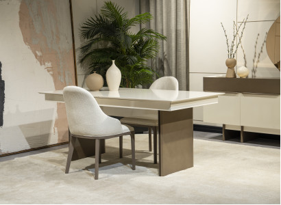 Designer Küchenmöbel Luxuriöser Esstisch Designer Textil Lehnstühle 5tlg
