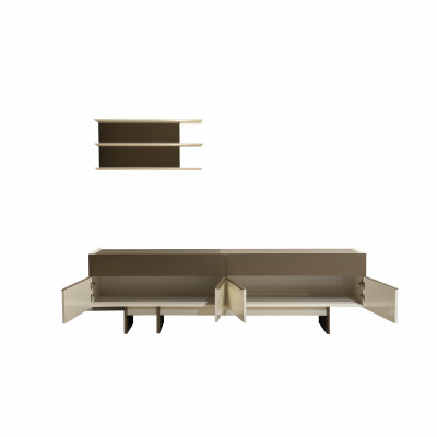 Beige-Braune Wohnzimmer Garnitur Holz Möbel Edles Sideboard Wandregal