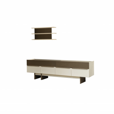Beige-Braune Wohnzimmer Garnitur Holz Möbel Edles Sideboard Wandregal