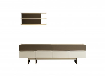 Beige-Braune Wohnzimmer Garnitur Holz Möbel Edles Sideboard Wandregal