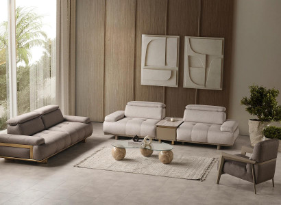 Moderne Hellgraue Wohnzimmer Garnitur Designer 2x Sofas Lehnsessel 3tlg
