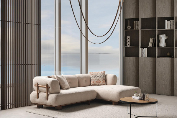 Moderne Beige L-Form Designer Couch Wohnzimmer Sitzsofa Edle Eckcouchen