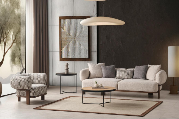 Graue Wohnzimmer Sofas Luxuriöser Lehnsessel Textilcouchen 2tlg Garnitur